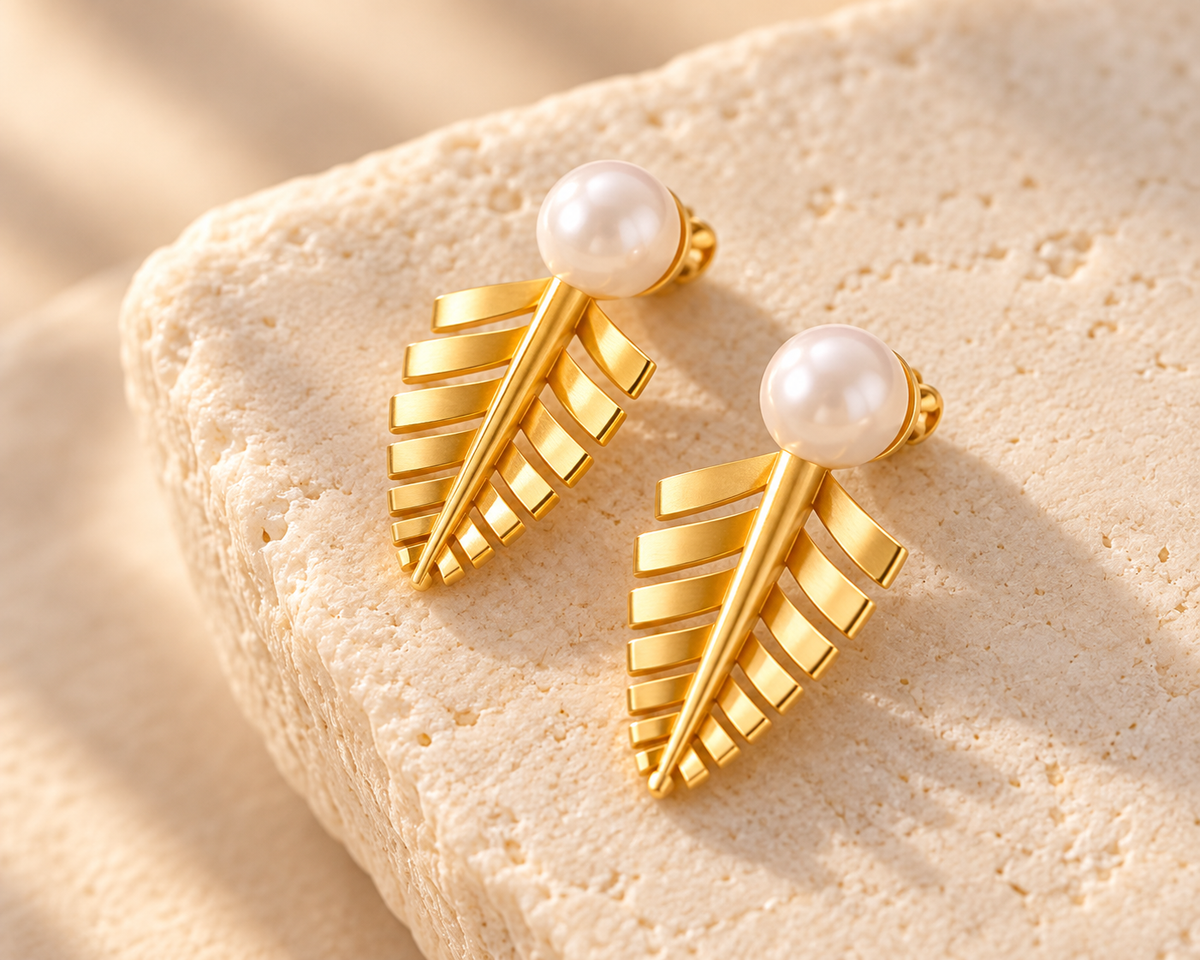 Pearl Vine Stud Earrings | Yellow