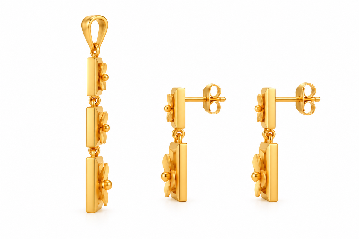 Bloom Box Pendant & Earrings Set | Yellow