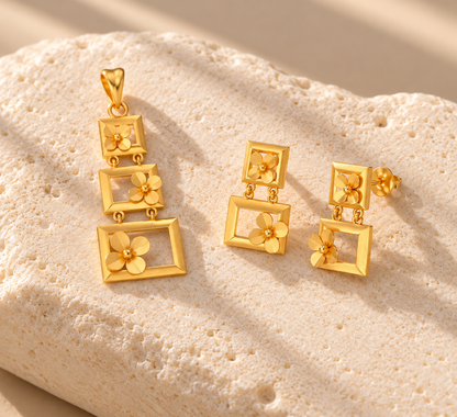 Bloom Box Pendant & Earrings Set | Yellow