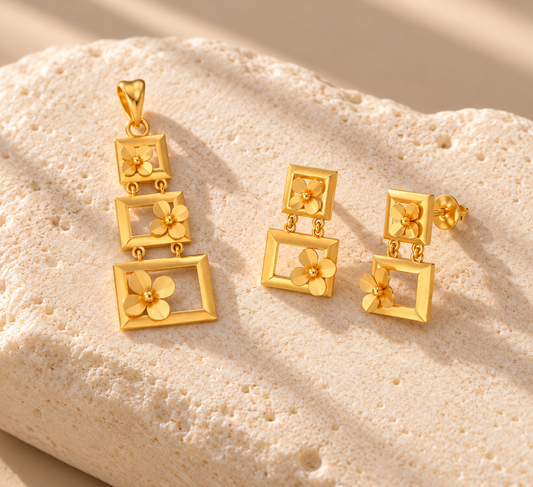 Bloom Box Pendant & Earrings Set | Yellow