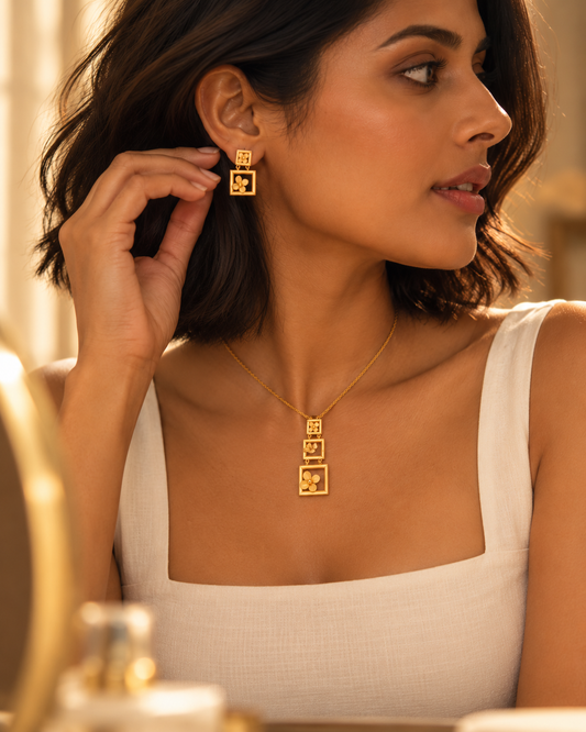 Bloom Box Pendant & Earrings Set | Yellow