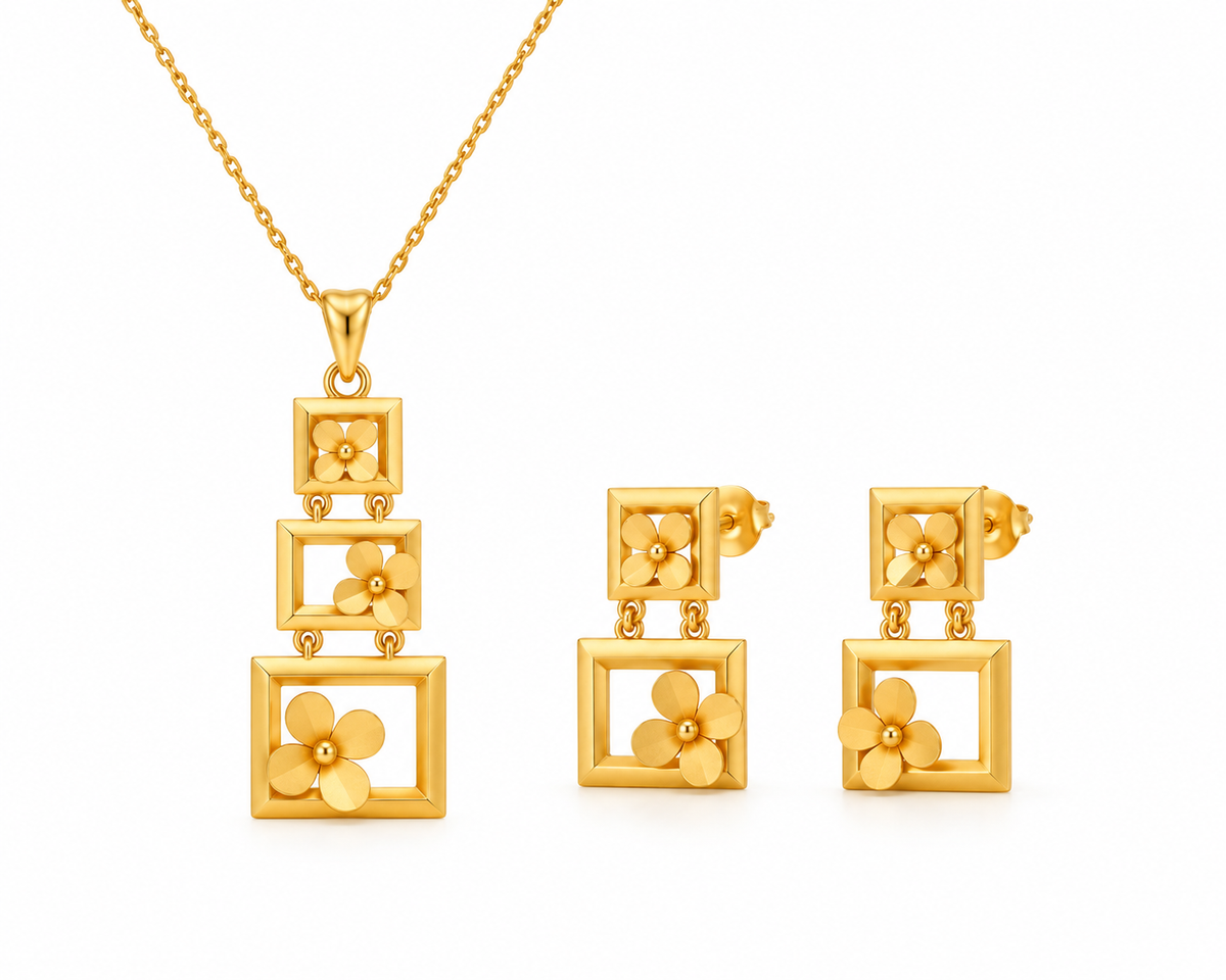 Bloom Box Pendant & Earrings Set | Yellow