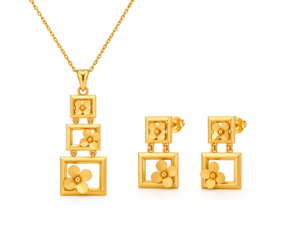 Bloom Box Pendant & Earrings Set | Yellow