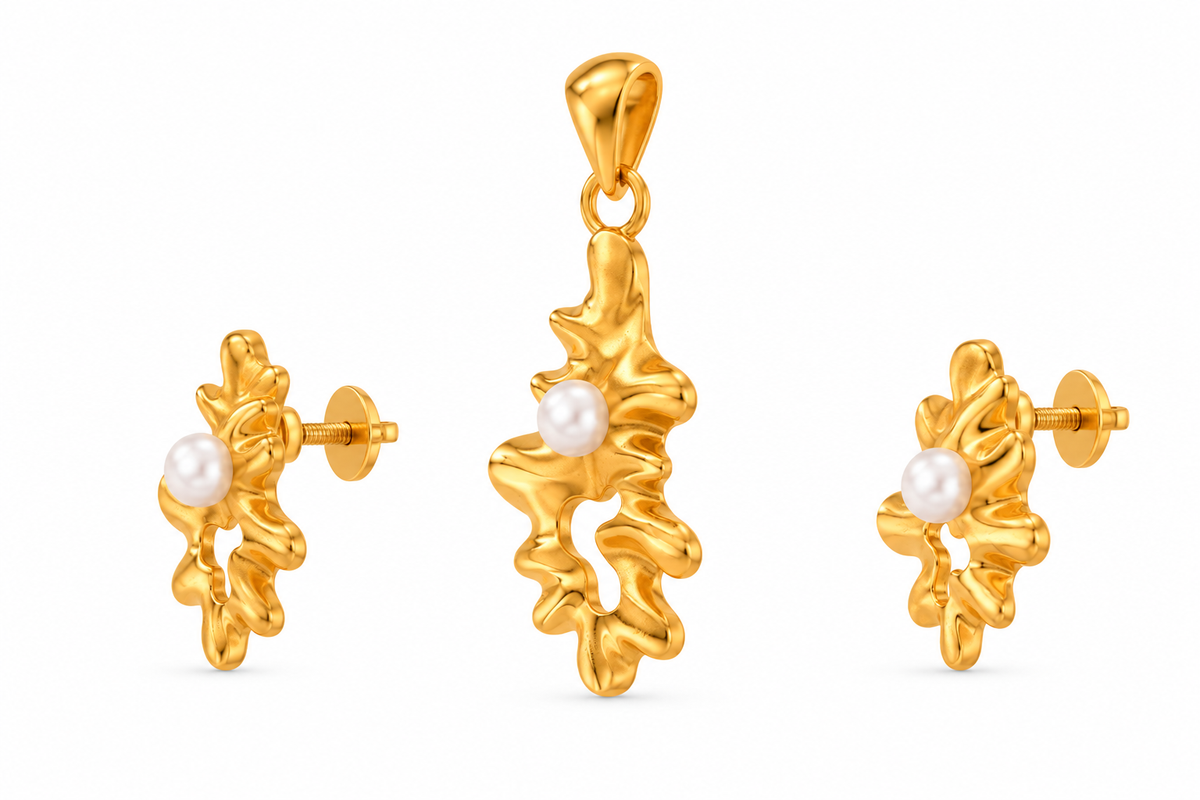 Pearl Flux Pendant & Earrings Set | Yellow