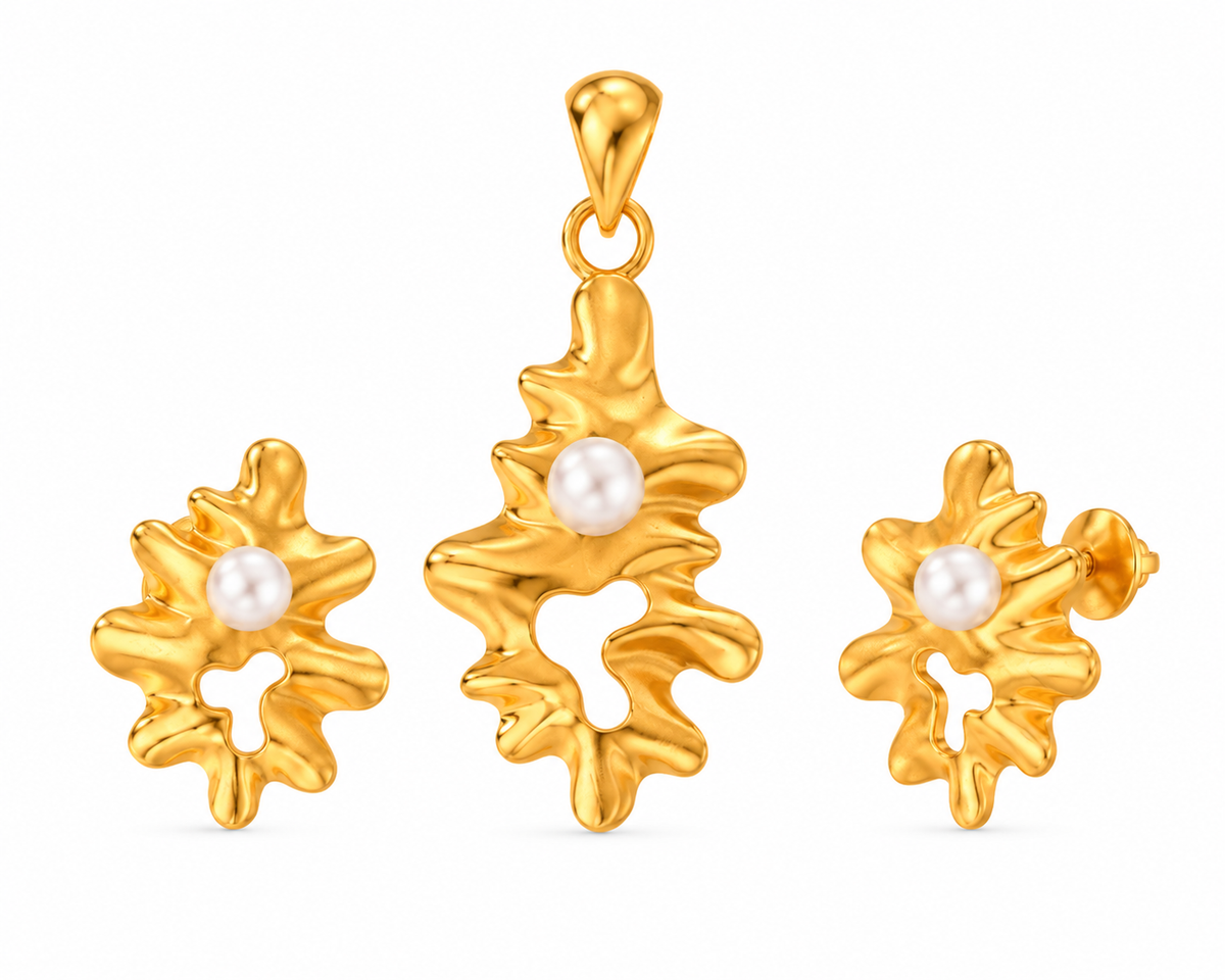 Pearl Flux Pendant & Earrings Set | Yellow