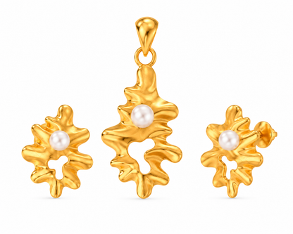 Pearl Flux Pendant & Earrings Set | Yellow